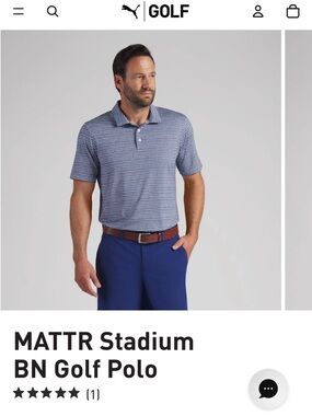Puma Men's Blue and White Micro-Stripe Golf Polo